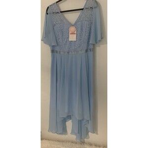 Bery Love Lace 2XL Light Blue Fairy Split Flutter Sleeve Asymmetrical Dress
